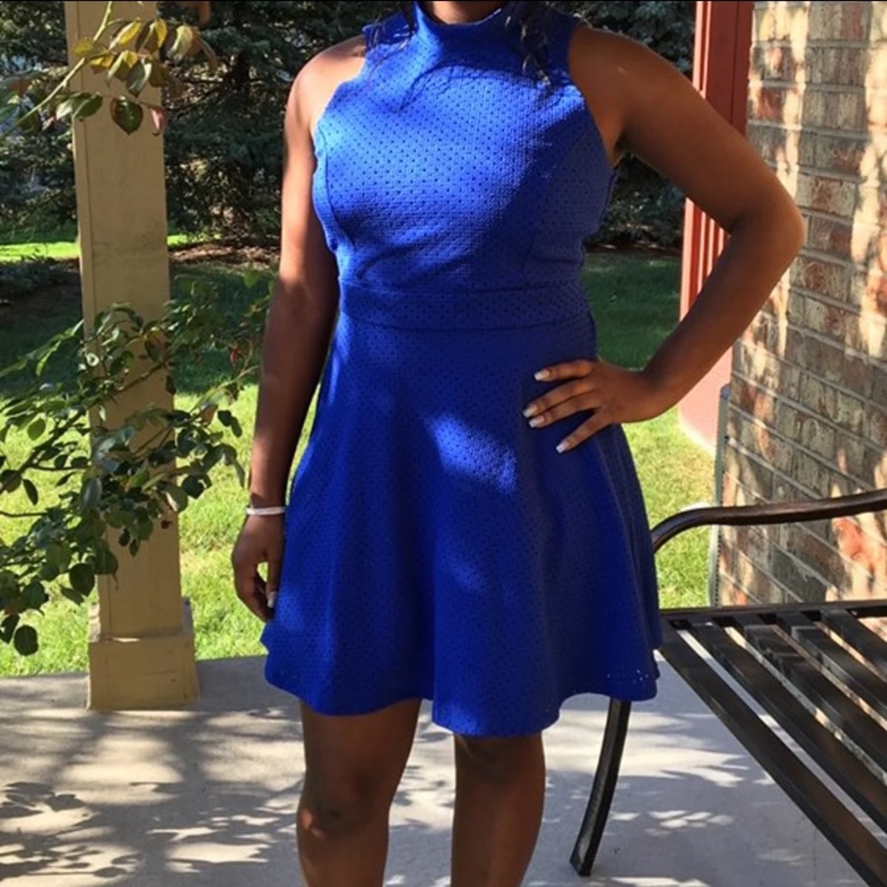 blue cut out dress